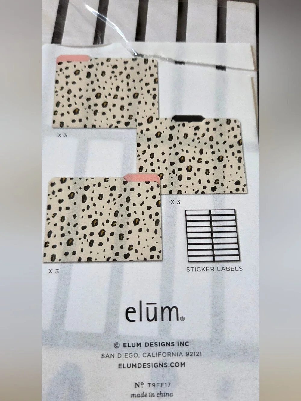 Elum. Set of 9 File Folders 18 Sticker Labels Included NIP